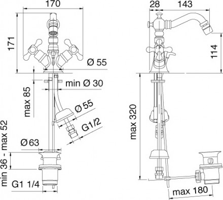 смеситель для биде treemme romantica 3629.cc.pv