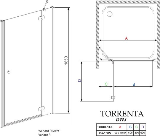 душевая дверь radaway torrenta dwj 100 r графитовое