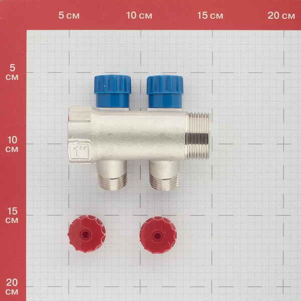 коллектор valtec 1 вр(г) х 2 выхода 1/2 нр(ш) х 1 нр(ш) регулируемый (vtc.560.n.0602)