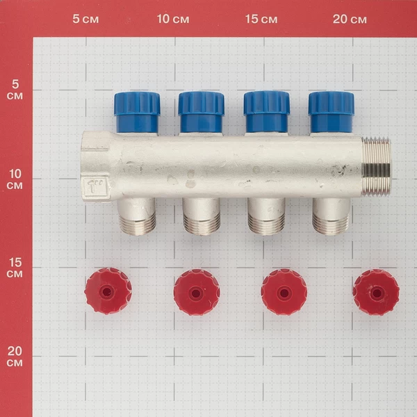 коллектор valtec 1 вр(г) х 4 выхода 1/2 нр(ш) х 1 нр(ш) регулируемый (vtc.560.n.0604)
