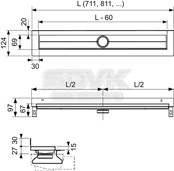 душевой лоток tece drainline 601501 150 см, пристенный, без крышки