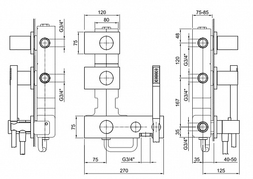 смеситель для душа fantini milano 31 p5 4713b термостатический, matt gun metal pvd