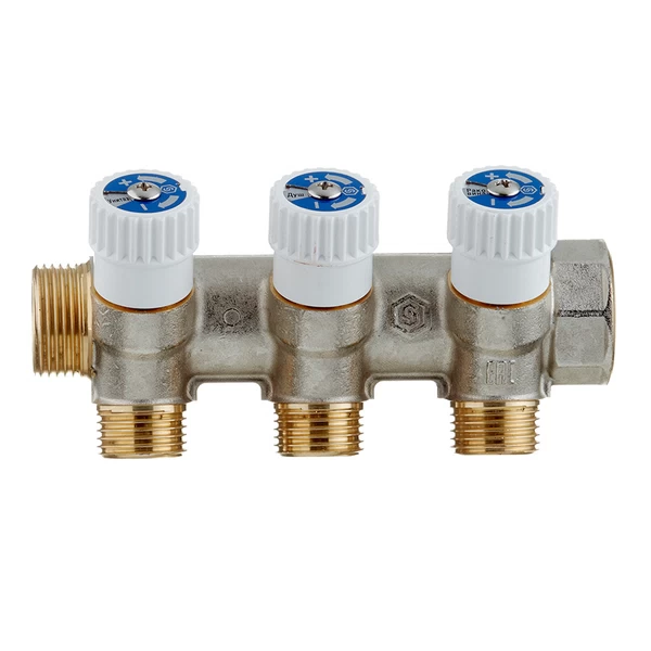 коллектор stout 3/4 вр(г) х 3 выхода 1/2 нр(ш) х 3/4 нр(ш) регулируемый (smb 6851 341203)