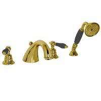 Смеситель Fima Carlo Frattini Herend F5414CNOR на борт ванны, на 4 отв., с ручным душем, черные ручки, золото