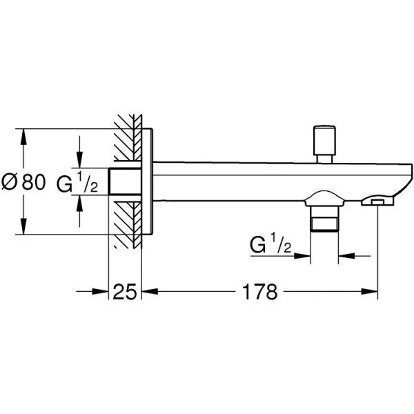 излив grohe baucontemporary 13390000 для ванны, с переключателем, вынос 18 см, хром
