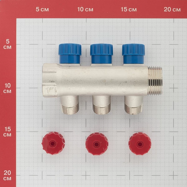 коллектор valtec 1 вр(г) х 3 выхода 1/2 нр(ш) х 1 нр(ш) регулируемый (vtc.560.n.0603)