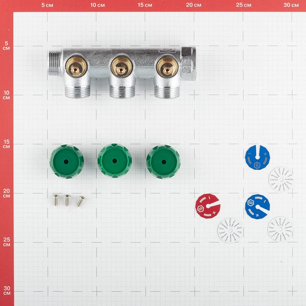 коллектор stout 3/4 вр(г) х 3 выхода 3/4(ек) х 3/4 нр(ш) регулирующий (smb-6850-343403)