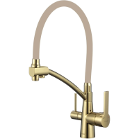 Смеситель для кухни Savol S-L1805B-12 с подключением к фильтру, гибким изливом, золотой/бежевый