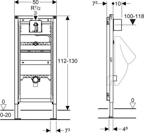 инсталляция для писсуара geberit duofix 111.686.00.1 без привода смыва