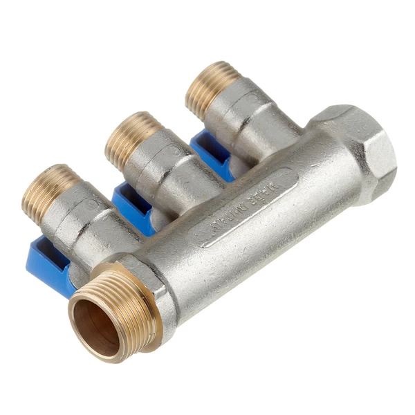 коллектор stout 3/4 вр(г) х 3 выхода 1/2 нр(ш) х 3/4 нр(ш) с шаровыми кранами (smb 6211 341203)