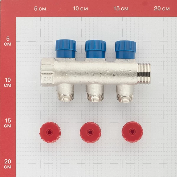коллектор valtec 3/4 вр(г) х 3 выхода 1/2 нр(ш) х 3/4 нр(ш) регулируемый (vtc.560.n.0503)