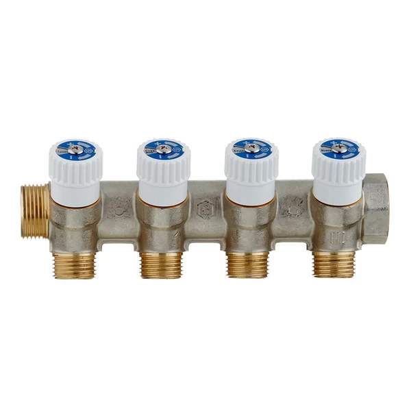 коллектор stout 3/4 вр(г) х 4 выхода 1/2 нр(ш) х 3/4 нр(ш) регулируемый (smb 6851 341204)