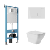 Комплект Aqueduto AQDS161: инсталляция Tecnica Novo, кнопка Forma - белый глянцевый, унитаз Esteta безободковый, сиденье с микролифтом, белый глянцевый