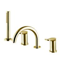 Смеситель Fima Carlo Frattini Flo F3814NOR на борт ванны, на 4 отв., с ручным душем, золото