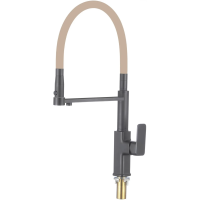 Смеситель для кухни Savol S-L1808Q-12 с подключением к фильтру, гибким изливом, графит/бежевый