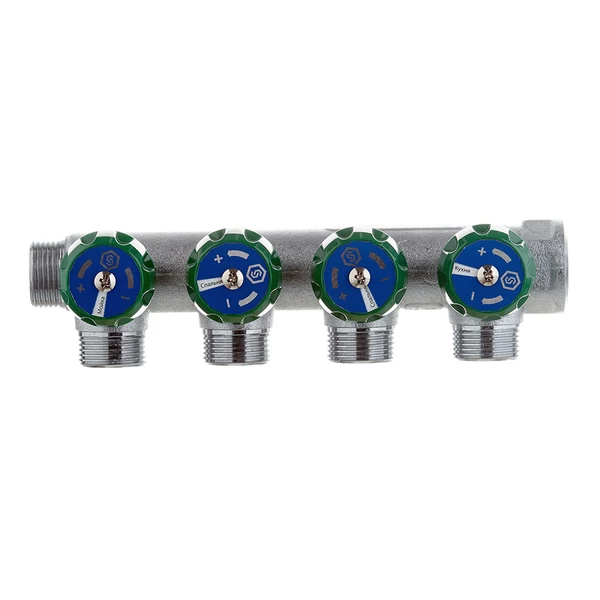 коллектор stout 3/4 вр(г) х 4 выхода 3/4(ек) х 3/4 нр(ш) регулирующий (smb-6850-343404)