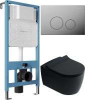 Комплект 3 в 1 Унитаз подвесной STWORKI Ноттвиль SETK3104-2616 черный + Инсталляция Aqueduto Tecnica TEC01 + Кнопка Circulo CIR0100 цвет хром