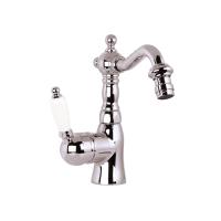 Смеситель Gattoni Orta 2751/27C0 OLD для биде, с высоким изливом, с белой ручкой, с донным клапаном, хром