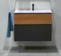 Тумба с раковиной Burgbad Fiumo 82 SFXN 082 F3958 FOT52 G0200 графит матовый/тик корица