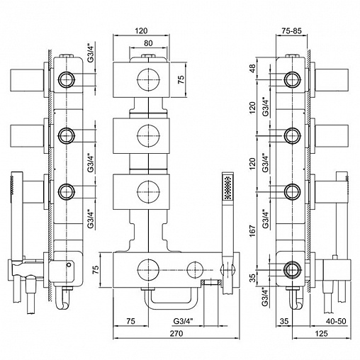 смеситель для душа fantini milano 31 p5 4714b термостатический, matt gun metal pvd