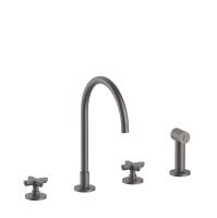 Смеситель Fantini Icona Classic 53 P5 R051 для кухни, 4 отв, без донного клапана, излив 215 мм, с ручн. душем, цвет Matt Gun Metal PVD