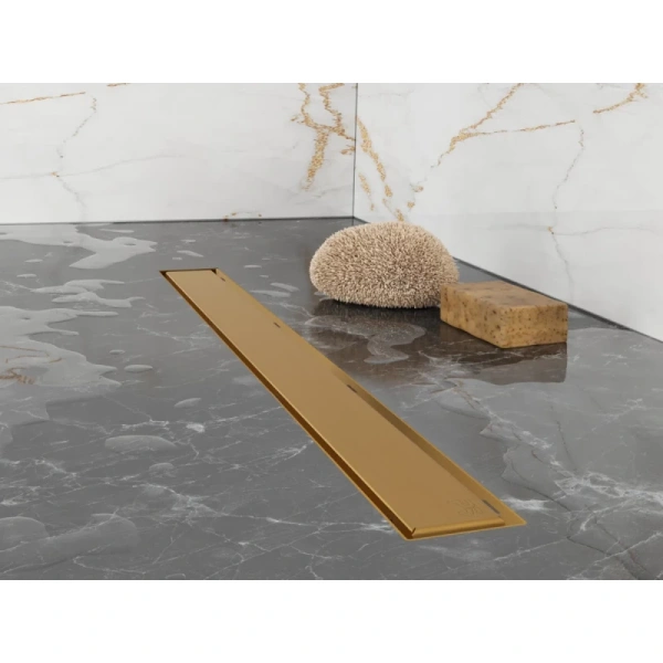 душевой трап (лоток) plumberia selection linear psl100ob 100 см, с решеткой, 2 в 1 под плитку, золотой матовый