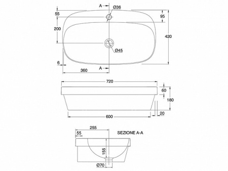 раковина scarabeo moon 5512 49 bk накладная, овальная, bioker, 72x42 см, ardesia matt (черный матовый)