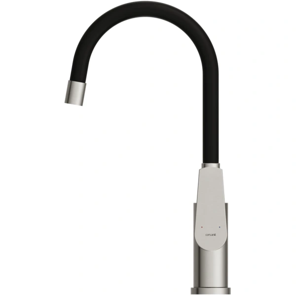 смеситель для кухни cersanit moduo a68231 с гибким изливом, сатин/черный