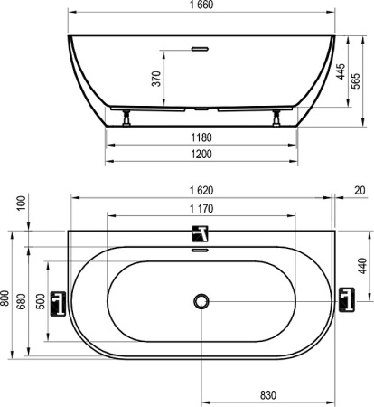 акриловая ванна ravak freedom w 166x80 xc00100027 без гидромассажа черная матовая