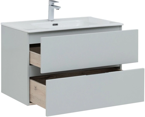 тумба под раковину aquanet алвита new 80 2 ящика, серая, 00277516