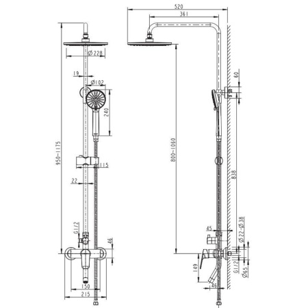 душевая стойка bravat rhein f6429564cp-a-eng
