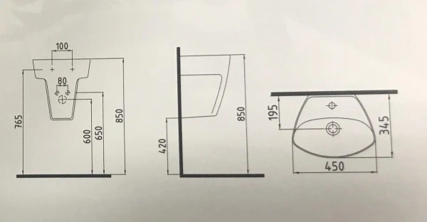 раковина-моноблок bien mineral mnlm04501fd1w3000 подвесная, 45x34.5x43 см, белая