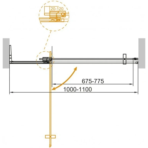 душевая дверь cezares slider slider-b-1-100/110-br-boro 100-110 см, профиль золотой матовый, стекло бронза