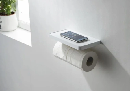 держатель туалетной бумаги aquatek европа aq4919mb двойной, с полкой для телефона, матовый черный