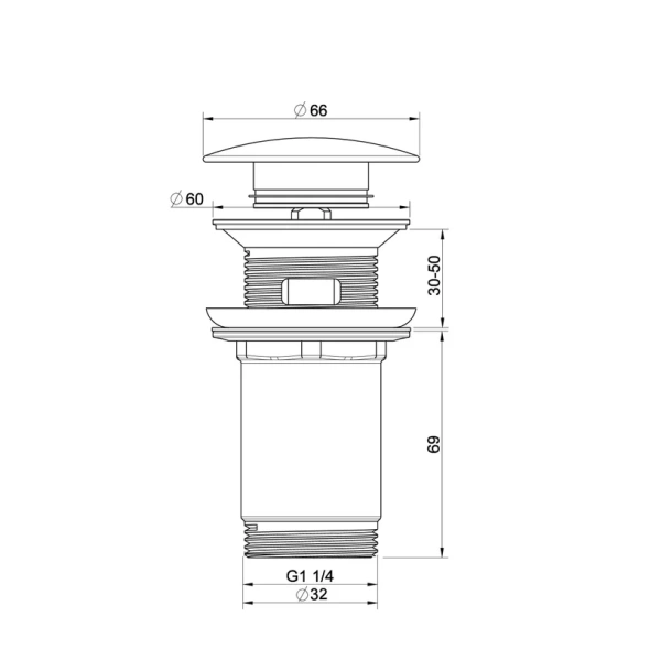 донный клапан wonzon & woghand ww-88ss09-bgm для раковины, с переливом, темный графит матовый