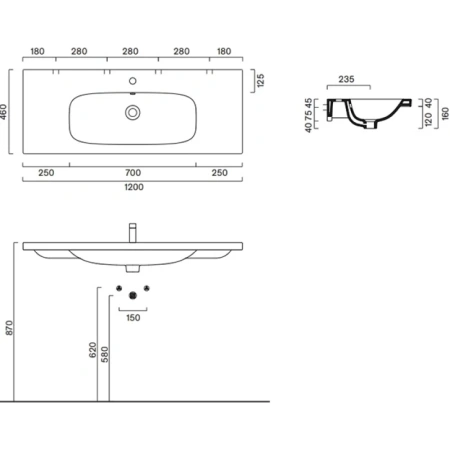 раковина catalano alvea 0621210001 120x46 см, накладная, подвесная, белый глянец