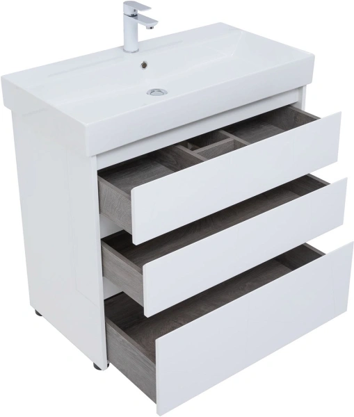 тумба под раковину aquanet nova lite 85 белый глянец, 3 ящика, 00302475