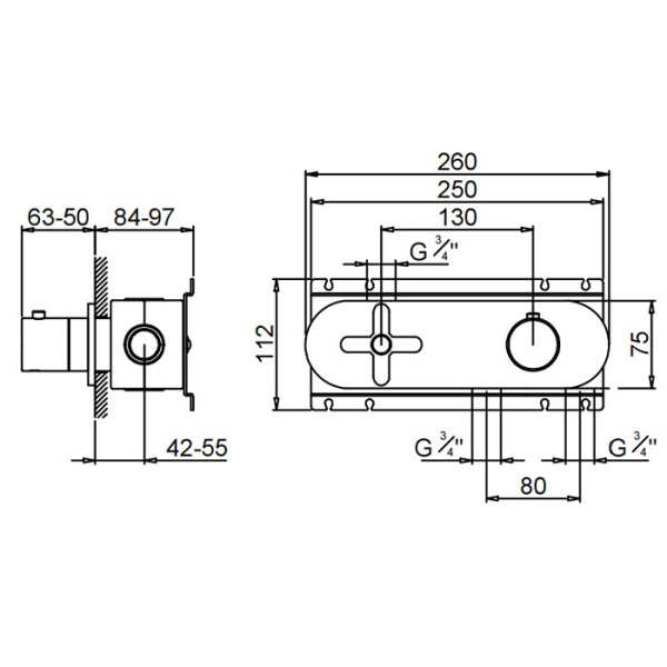 внутренняя часть fantini 19 00 d231a смесителя для душа, термостат, 1 источник, 3/4"