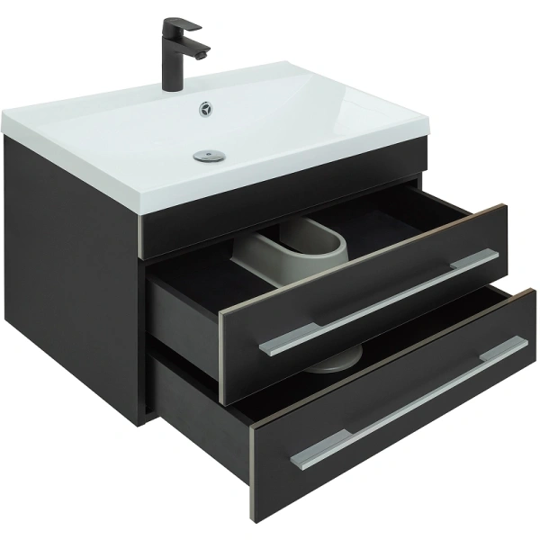 тумба под раковину aquanet верона 75 new черная матовая, 00272427