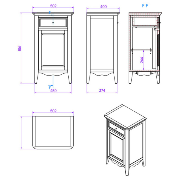 tw collection tw veronica nuovo тумба напольная с 1-й дверцей, 1-м выдвижным ящиком, доводчиками blum, ручки бронза, sx - петли слева, цвет: белый