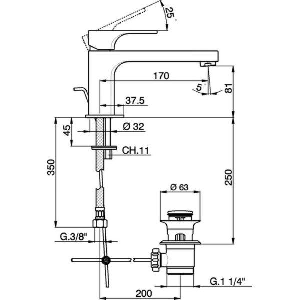 смеситель для раковины cisal cubic cu00151121