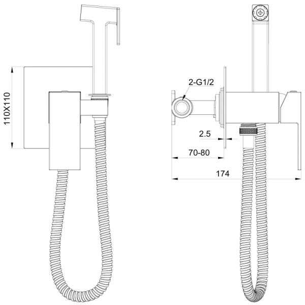 гигиенический душ wonzon & woghand cube ww-88829016-mb со смесителем, черный матовый