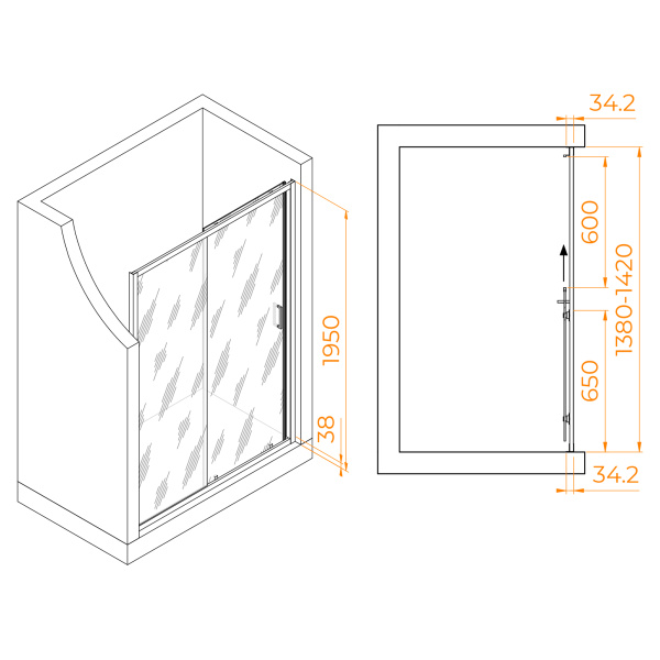 душевая дверь rgw passage pa-14 g 140 41081414-16 профиль золото, стекло прозрачное