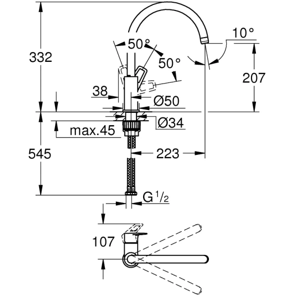 смеситель grohe bauloop 31232001 для кухни, хром