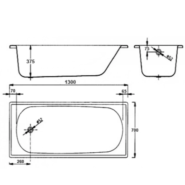 ванна стальная blb europa b30esls 130x70 см, белый