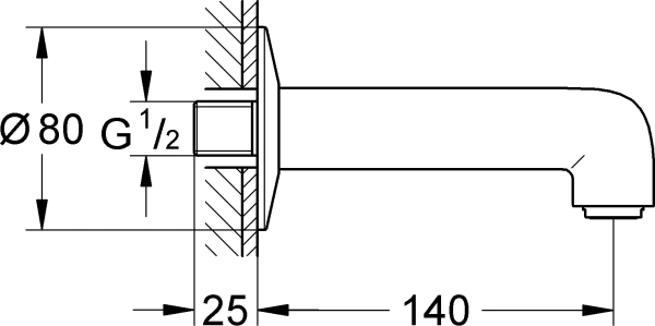 излив grohe bauclassic 13258000 для ванны, вынос 14 см, хром