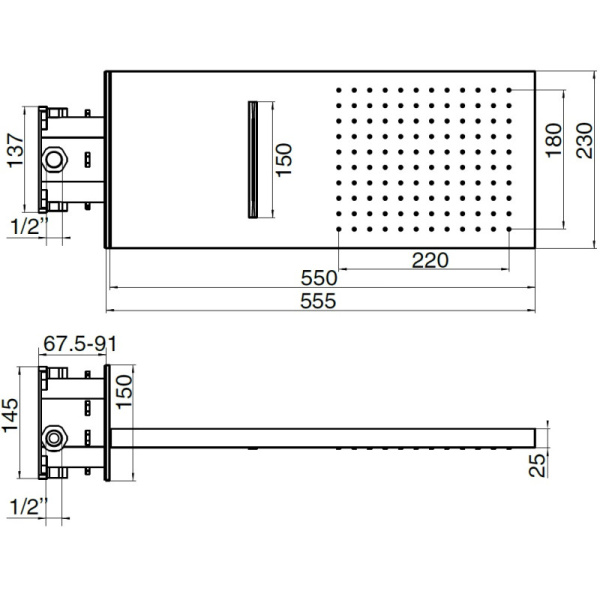 верхний душ 230х555 мм migliore corner z 26098