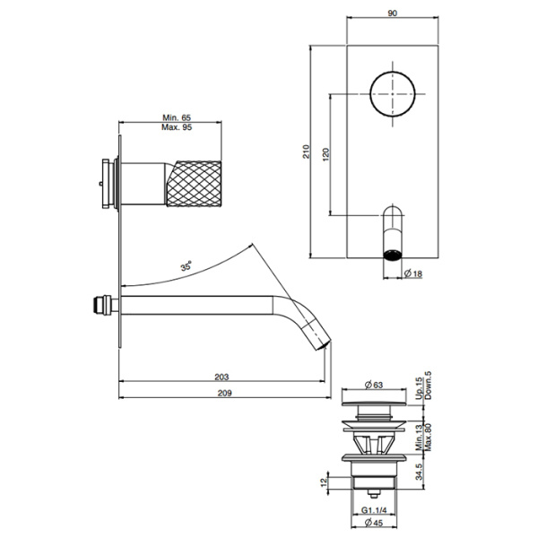 cмеситель fima carlo frattini spillo tecхh f3051twlx5xns для раковины, встраиваемый, излив 20.3 см, чёрный матовый