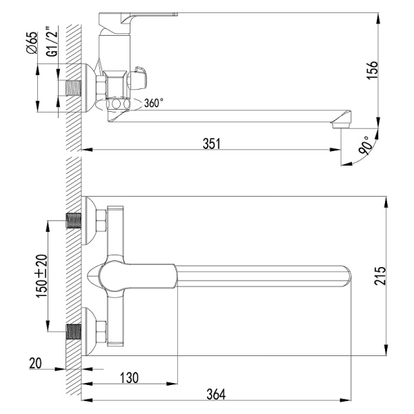 смеситель для ванны lemark plus grace lm1551c универсальный хром