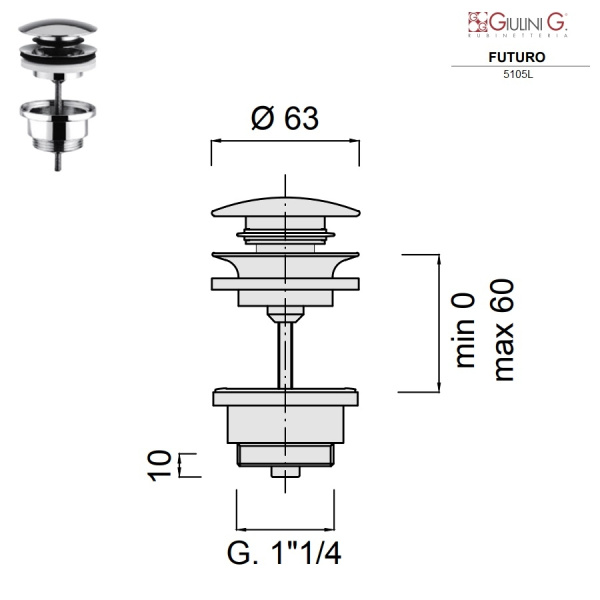 донный клапан для раковины giulini f5105lnko никель матовый